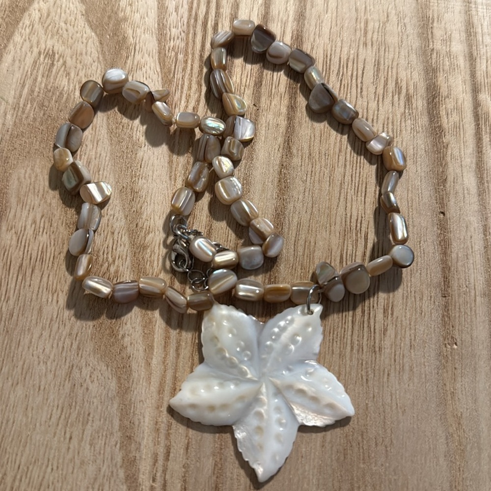Carved Starfish Shell Pendant Necklace